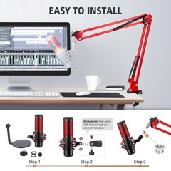 Hyper x QuadCast Boom Arm – Upgraded Red Boom Arm for HyperX QuadCast with Qu…