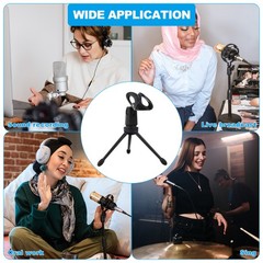 1 Set 2Pcs Plastic Microphone Tripods Practical Mic Table Stands (Black)