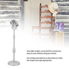 Retro Microphone Prop Lightweight Fake Vintage Mic For Shooting/Party (Silver)
