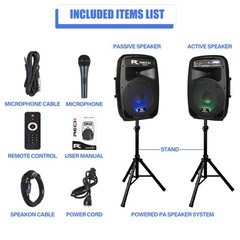 Poreck 12″ 1000W PA Speaker System Bluetooth, USB/SD/FM, Remote & Stand