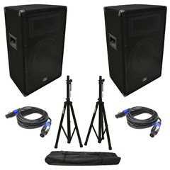 (2) Harmony Audio HA-V12P DJ 12″ Passive 450W PA Speaker Speakon Cables & Stands