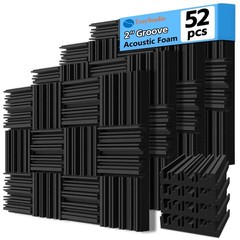 52 Pack Thick Acoustic Foam Panels 12x12x2 Inch Sound Absorbing Padding Tiles