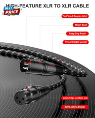 XLR Cables, 3Ft 2 Pack Microphone Cable, XLR Male to Female Balanced Microphone