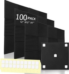 Noise Reducing 100 Pack Acoustic Foam Panels, Adhesive Backed – 12×12 Inches