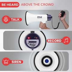 Pyle Megaphone Speaker PA Bullhorn with Built-in Siren – 40 Compact, White