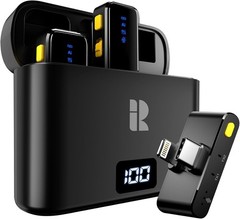 Portable Dual Lav Mic with 230ft Range & Charging Case for iPhone/Android Users