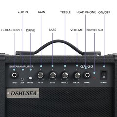 Demusea Electric Guitar Amplifier 20w Amp Starter Beginner 20W, Black
