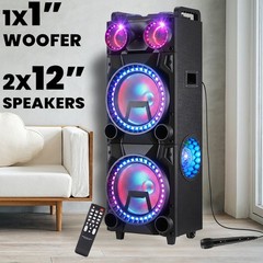 Dual 12“ Woofer+1” Tweeter Party Bluetooth Speaker System Disco Light TWS FM Mic