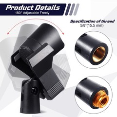Yeshone 4 Pieces Mic Clips for Stands with 4 Adjustable Adapters Black