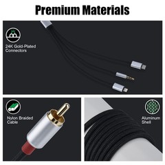 Lightning to RCA Stereo Cable, with USB C and 3.5mm Jack 2-Male Audio Aux Y…