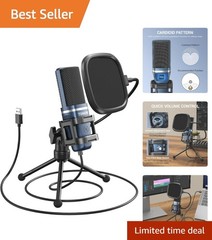 TC-777 USB Podcast Microphone with Shock Mount & Tripod for Gaming & Recording