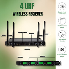 MUSYSIC 4 Channel UHF Lapel / Lavalier & Headset Wireless Microphone System UHF