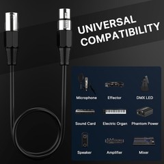 XLR Microphone Cable 2 Feet – Male to Female 3 Pins Balanced Cables, 6 Pack