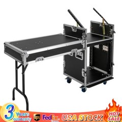 12U PA DJ Rack / Road Case Slant Mixer Top Rack with DJ Table Tops 661 lbs Load