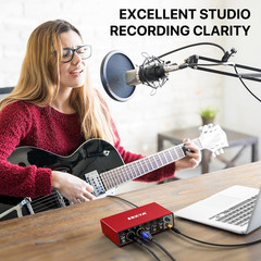 2X2 Audio Interface for Recording Music, 24-Bit/192Khz Plug and Play USB Interfa