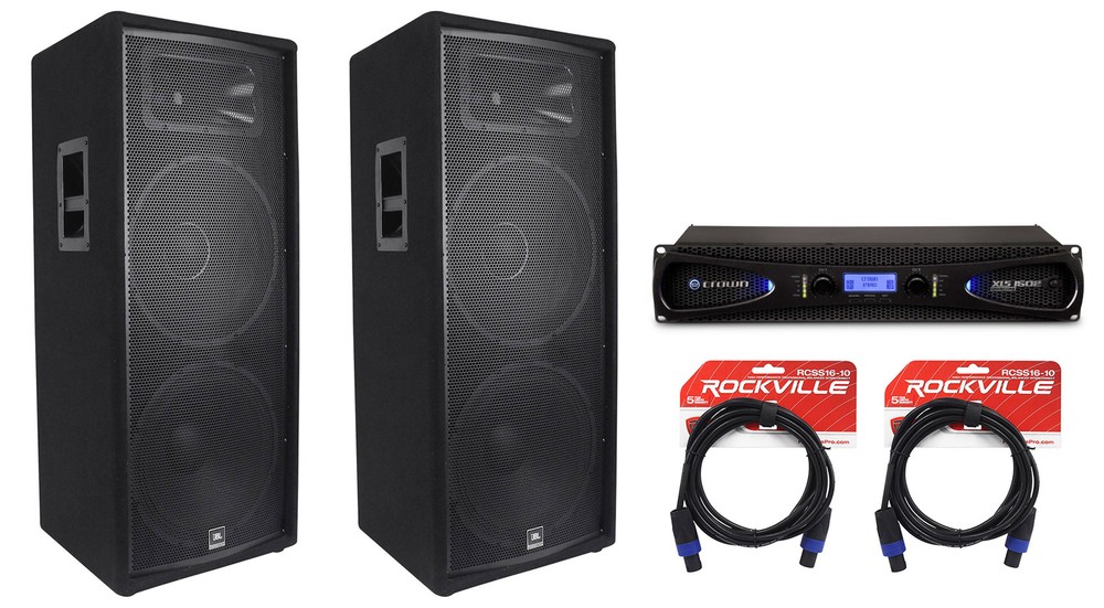 (2) JBL JRX225 Dual 15″ 4000 Watt DJ/PA Speakers Monitors+Crown Amplifier+Cables