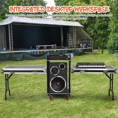 16U Rack Case Slant Mixer Stand Top Two DJ Table Workstation Drawer with Wheels