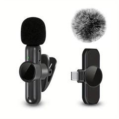 Wireless Lavalier Microphone With Windproof Cover Audio Video Recording Mini Mic