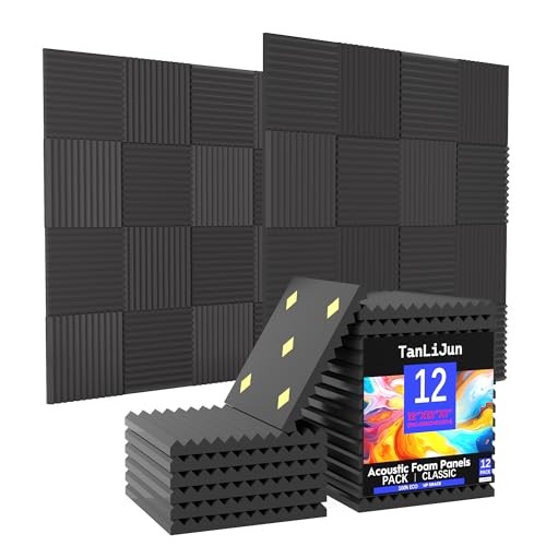 12 Pack Sound Proof Foam Panels for Walls, 1″ x 12″ x 12″ High Density 12 Black