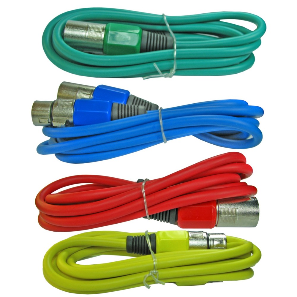 4 color pack 15 ft foot 3pin XLR male to female mic microphone extension cable