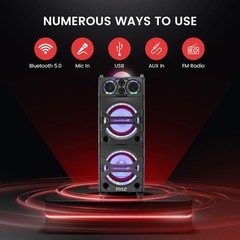 Pyle PSUFM1043BT Portable Bluetooth PA Loudspeaker System W/ Mic, Party Lights..