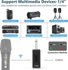 Bietrun UHF Wireless Microphone Receiver WXM02/WXM04, Rechargeable 720mAh Batter