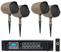 4 JBL GSF6-TN 6.5″ Landscape Ground Stake/Wall Mount 70v Commercial Speakers+Amp