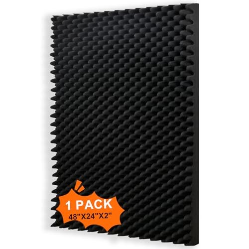 1 pack, 48x24x2 inches acoustic foam panels Egg Crate Foam Padding 1P Black
