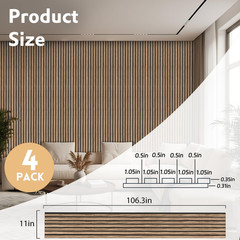 Natural Walnut 4 Pack Acoustic Wood Slat Panels for Wall Decor 106.3″ x 11