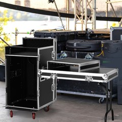 16U Rack Case Slant Mixer Stand Top Two DJ Table Workstation Drawer with Wheels