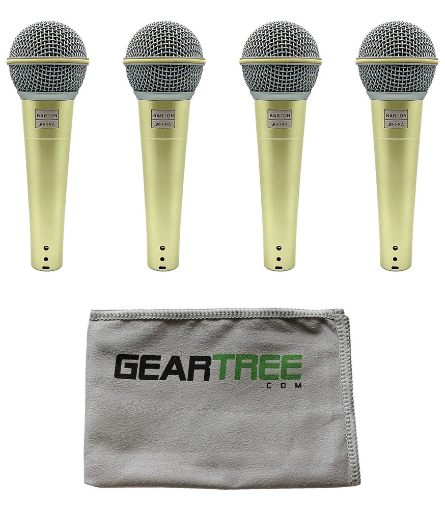 Barton B508A The Gold Standard Dynamic Vocal Microphone, 4-Pack w/ Polish Cloth