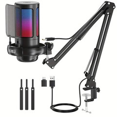 Professional USB Condenser Microphone PC Laptop RGB Gaming Mic Streaming Podcast