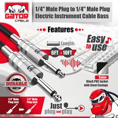 1/4” to 1/4” Male Mono Plug Cable Wire Cord Guitar Bass Instrument DJ Mixer