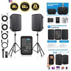 Portable PA System Bluetooth Microphone Speakers Mixer Stand 8 Channel