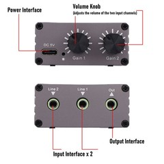 2 Channel Mixer Durable Sound Switcher For Computer Use Gray Easy To Use