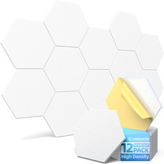 12 Pack Hexagon Acoustic Panels with Self-Adhesive, 12″ X 10″ X 0.4″ Sound