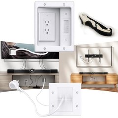 in-Wall TV Cable Concealer Kit with Recessed Power – 2 AC Outlet, 9ft White