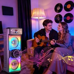 Portable Dual 10″ Bluetooth Party Speaker Woofer Heavy Bass Sound System w/ Mic