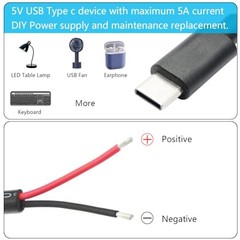 USB C to 2 Pin Bare Wire Open End Power USB Type C Male – 30cm/11inch (4Pcs)