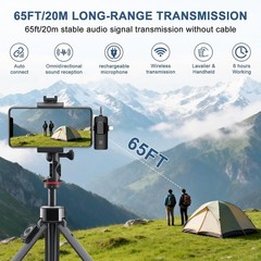 Wireless Microphone 3 in 1 Mini Mic for iPhone/Android, LED Display Lavalier Mic