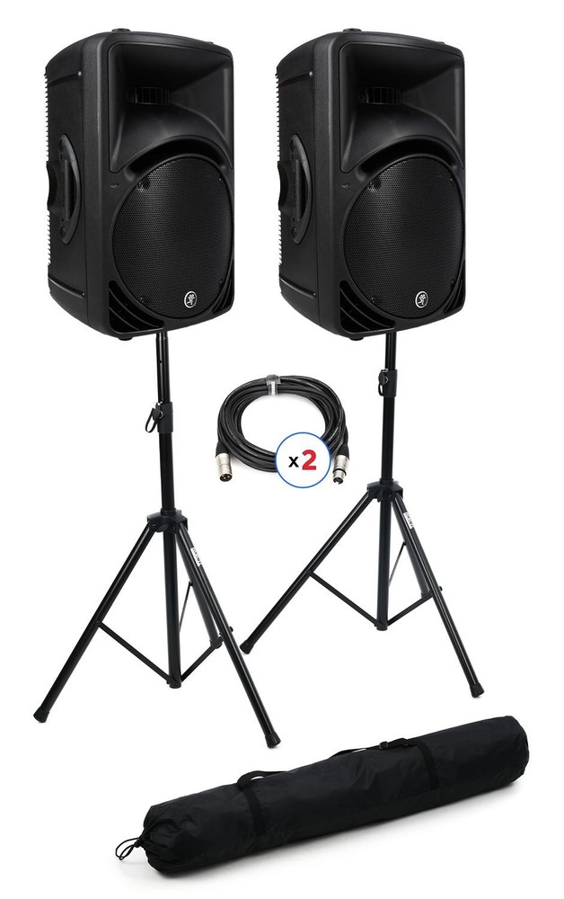 Mackie SRM450 Speaker Pair with Stands and Cables