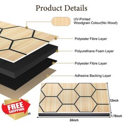 ArtVivid Hexagon Acoustic Panels Natural Oak 24x12x1.78″