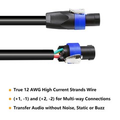 4 Condcutor Speakon Cable with NL4MP Socket 3 Feet Panel Mount NL4 Speakon Wire