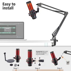 HyperX QuadCast Boom Arm with Mic Wall Mount Silver
