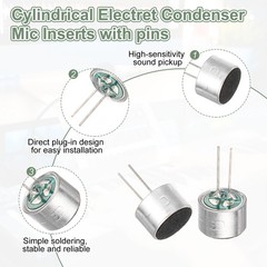 Cylindrical Electret Condenser Mic Inserts with Pins 9.7×6.7mm Pack of 5 Silver