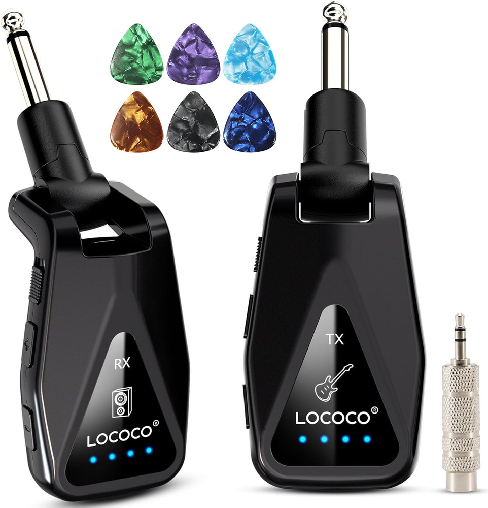 Wireless Guitar System Transmitter Receiver: UHF Cordless 164 Feet Range – 6 Cha
