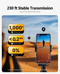 Portable Dual Lav Mic with 230ft Range & Charging Case for iPhone/Android Users