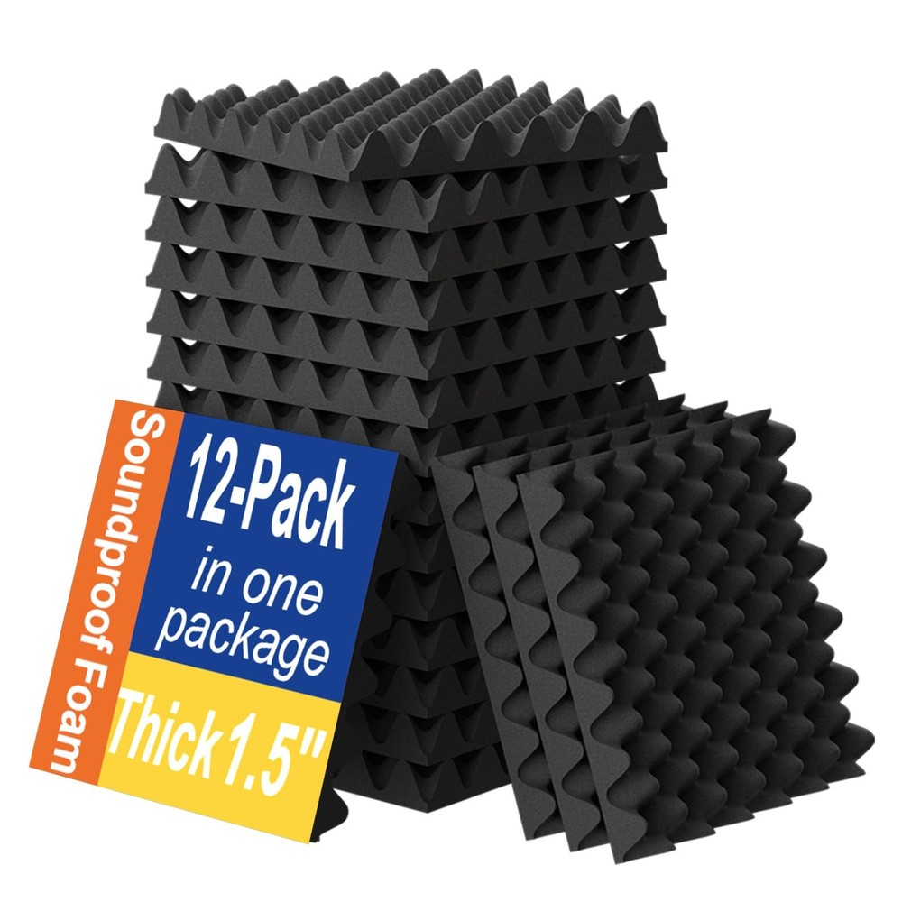 12 Pack 1.5″X12″X12″ Sound Proofing Egg Crate Foam No Adhesive-12