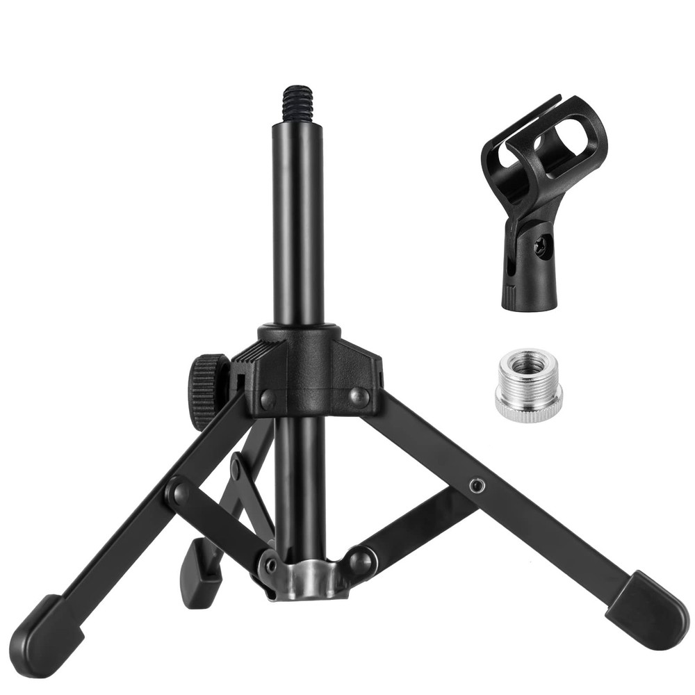 Microphone Stand Desk Portable Foldable Tripod with Mic Clip Holder Adjustabl…