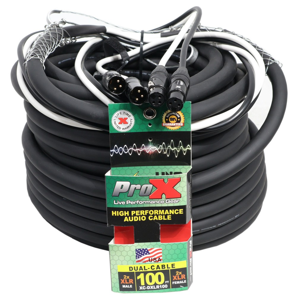 Audio Cable Snake 100 Ft. Balanced (2) XLR-M to (2) XLR-F High Performance